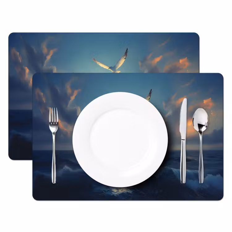 Sets de table en vinyle - Mouettes - Mer - Nuages - Bleu — 2