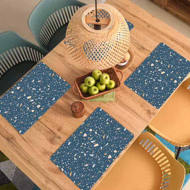 Sets de table en vinyle - Terrazzo - Motif - Coloré - Bleu foncé — 3