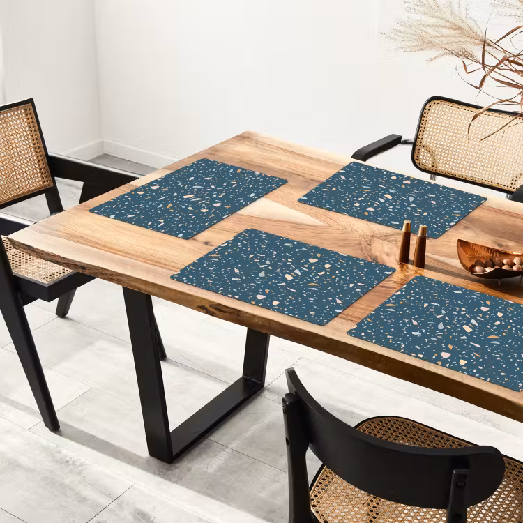 Sets de table en vinyle - Terrazzo - Motif - Coloré - Bleu foncé — 4