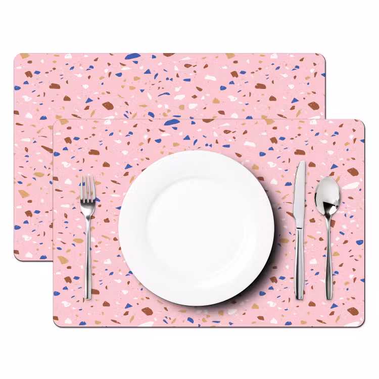 Sets de table en vinyle - Terrazzo - Motif - Coloré - Rose — 2