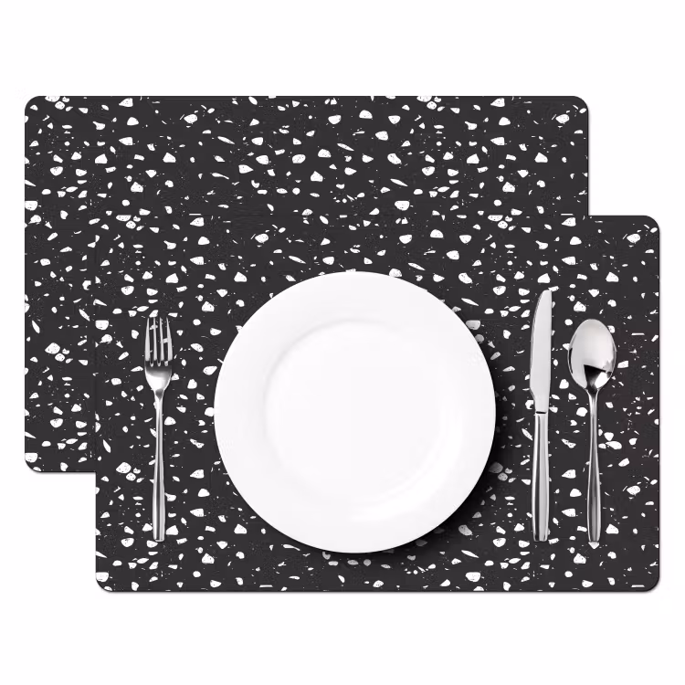 Sets de table en vinyle - Terrazzo - Motif - Noir - Blanc — 2