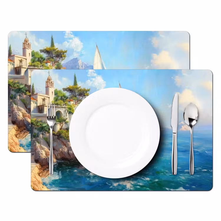Sets de table en vinyle - Voilier - Rochers - Côte - Maisons — 2