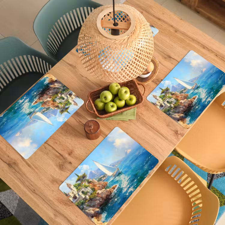 Sets de table en vinyle - Voilier - Rochers - Côte - Maisons — 3