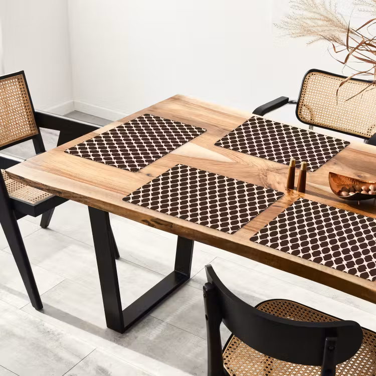 Set de table – 6 pièces - Marron - Motif à carreaux - Géométrique — 4