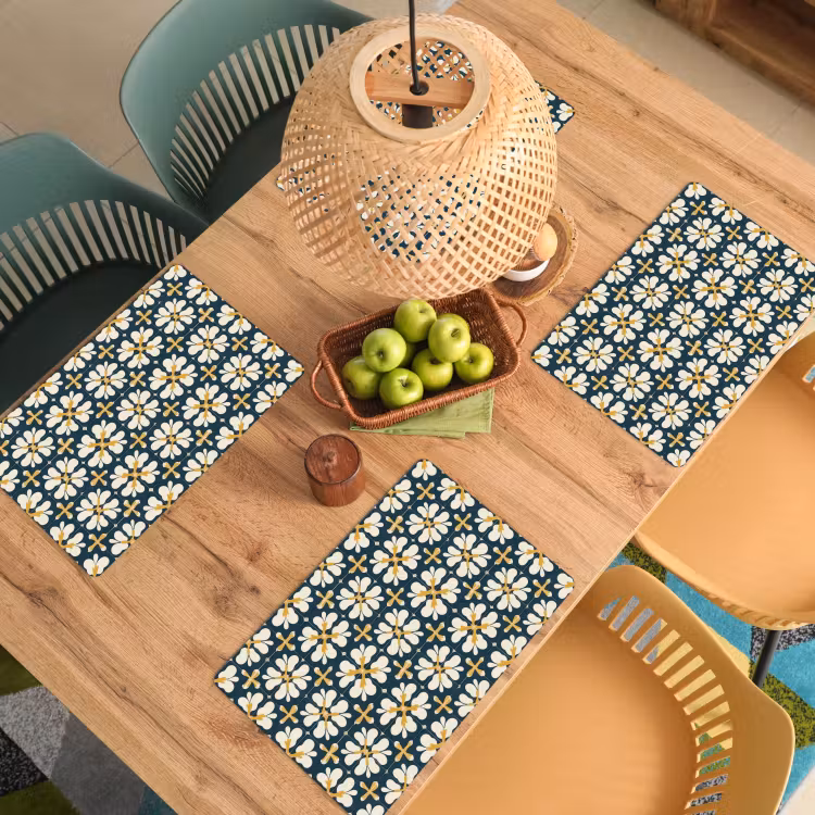 Set de table – 6 pièces - Motif - Carrelage - Jaune ocre — 3