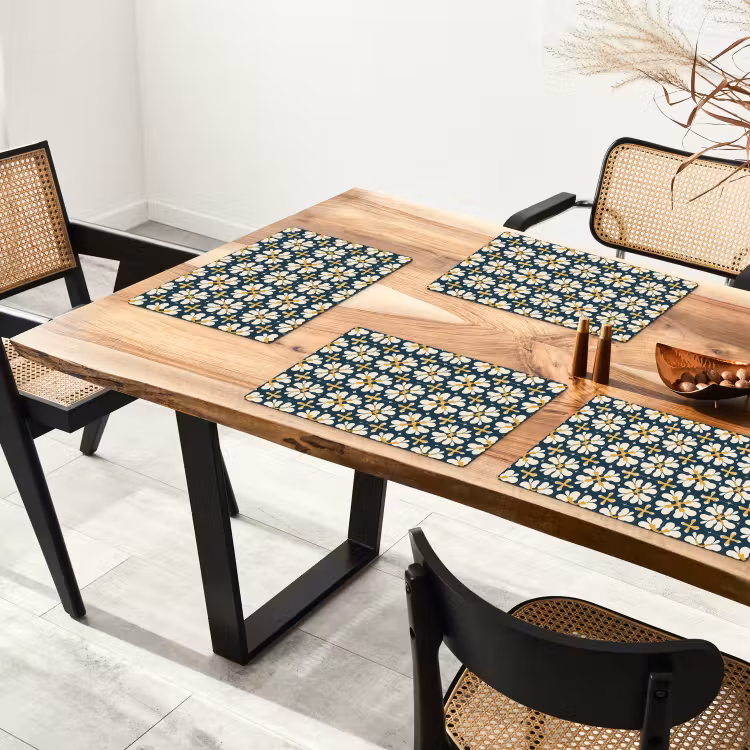 Set de table – 6 pièces - Motif - Carrelage - Jaune ocre — 4