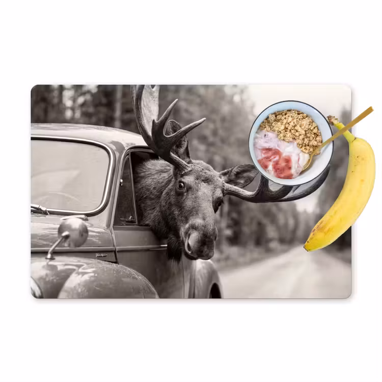 Set de table – 6 pièces - Orignal - Voiture - Bois - Noir - Blanc — 1