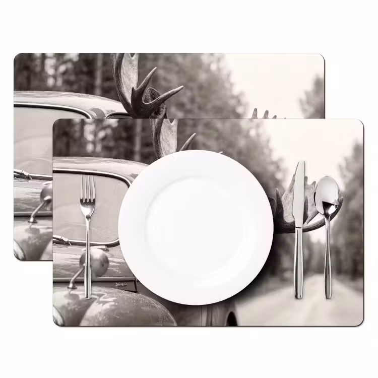 Set de table – 6 pièces - Orignal - Voiture - Bois - Noir - Blanc — 2