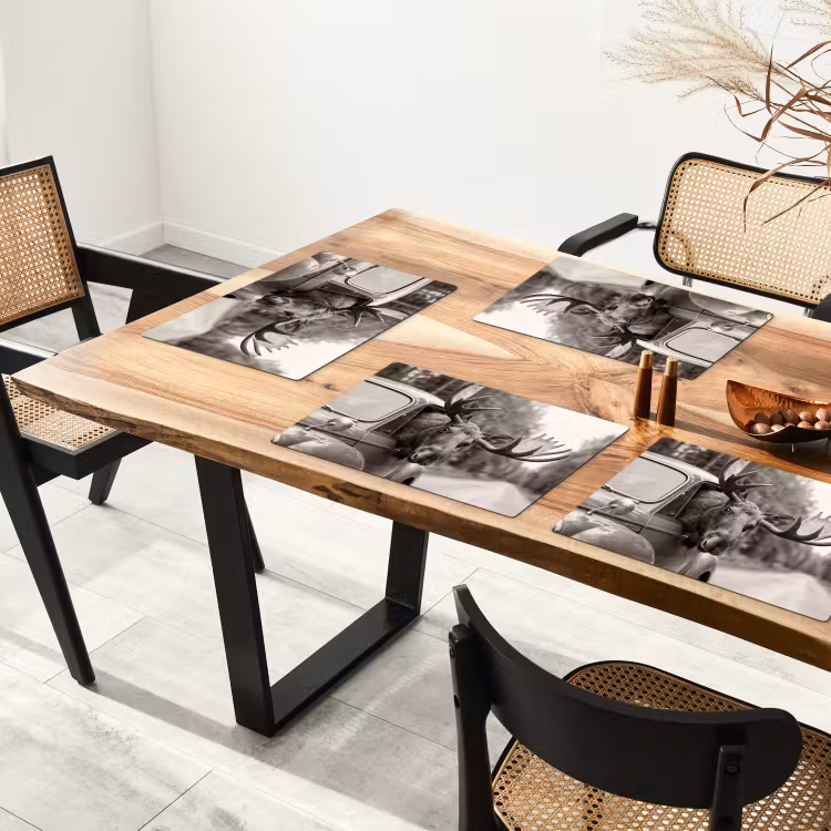 Set de table – 6 pièces - Orignal - Voiture - Bois - Noir - Blanc — 4