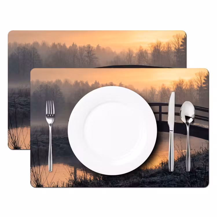 Set de table – 6 pièces - Pont - Brouillard - Arbres - Eau — 2