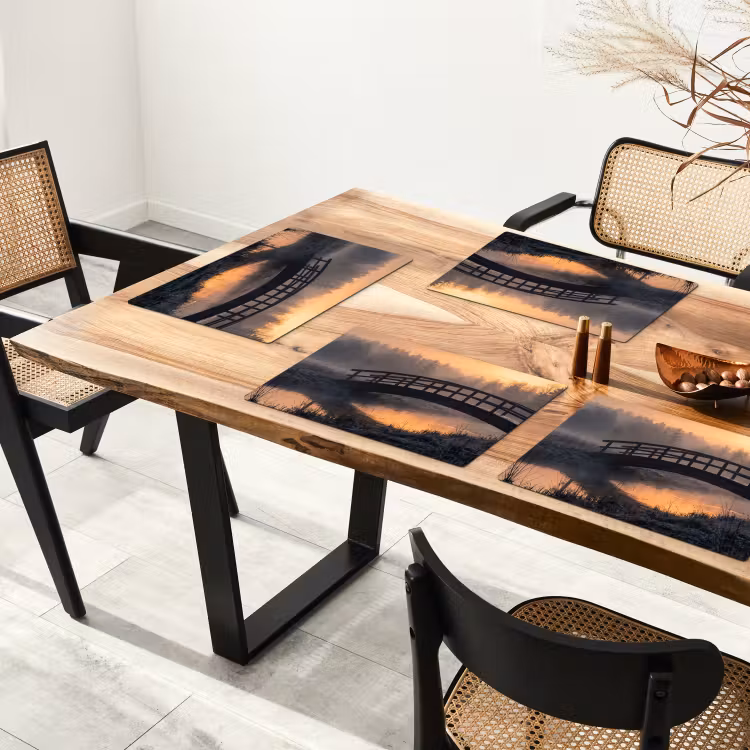 Set de table – 6 pièces - Pont - Brouillard - Arbres - Eau — 4