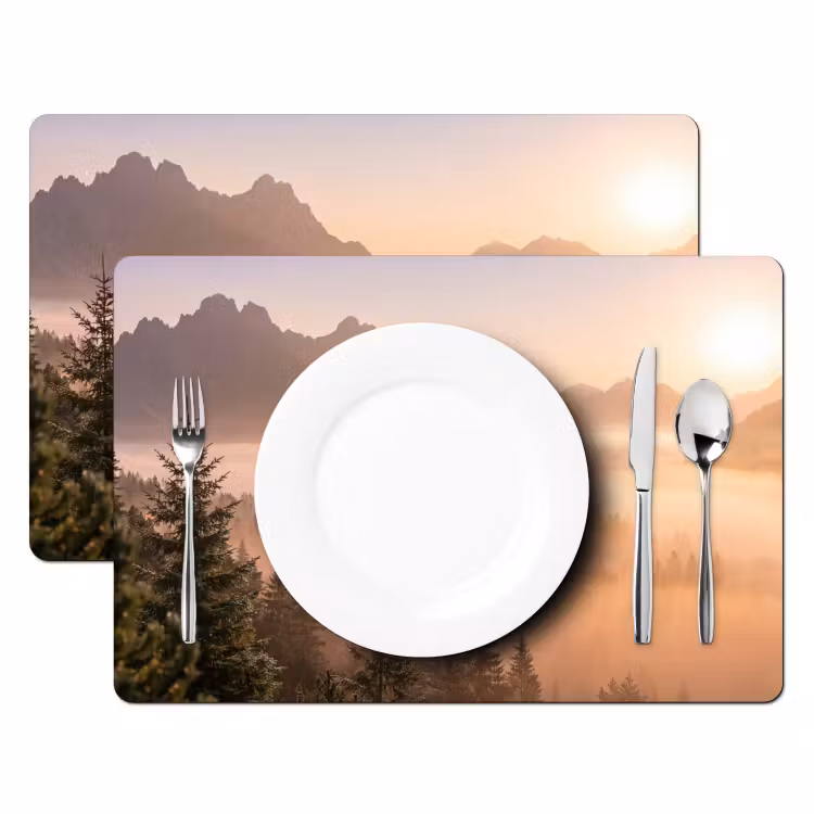 Set de table – 6 pièces - Soleil - Brouillard - Montagnes - Arbres — 2