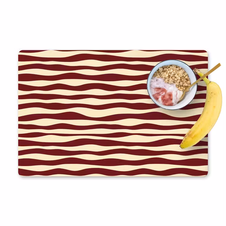 Set de table – 6 pièces - Vagues - Rouge - Motif - Crème — 1