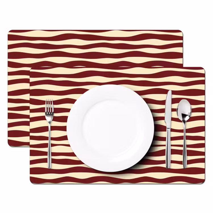 Set de table – 6 pièces - Vagues - Rouge - Motif - Crème — 2