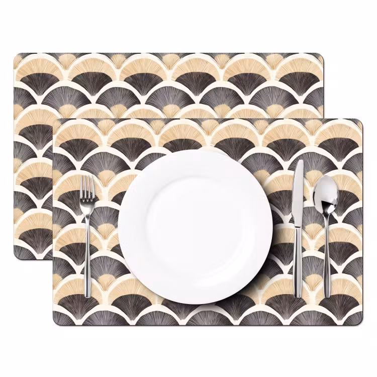 Set de table – 6 pièces - Ventilateur - Motif - Noir - Beige — 2