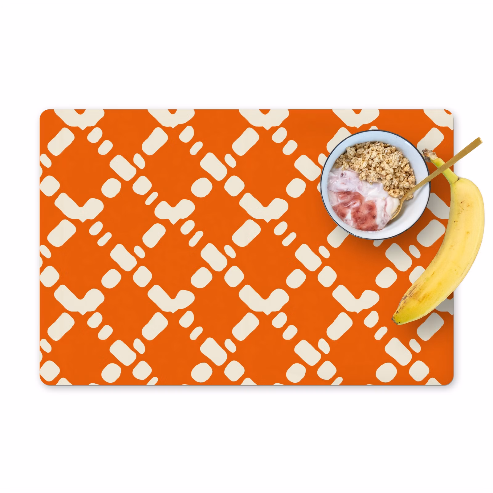 Set de table – 6 pièces - Orange - Motif à carreaux - Blanc — 1