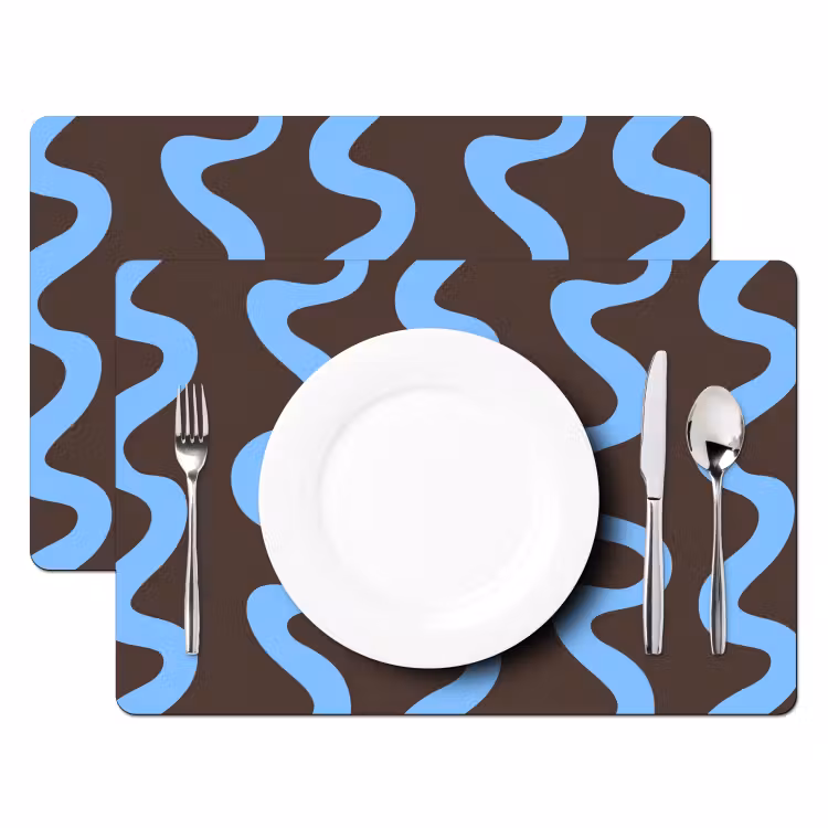 Set de table – 6 pièces - Lignes sinueuses - Bleu - Marron - Minimaliste — 2