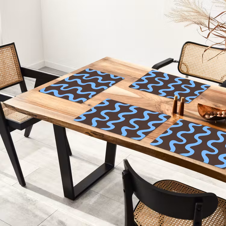 Set de table – 6 pièces - Lignes sinueuses - Bleu - Marron - Minimaliste — 4