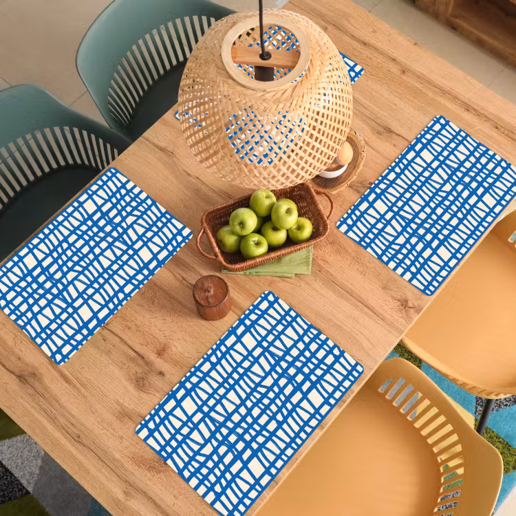 Set de table – 6 pièces - Motif à carreaux - Bleu - Crème — 3
