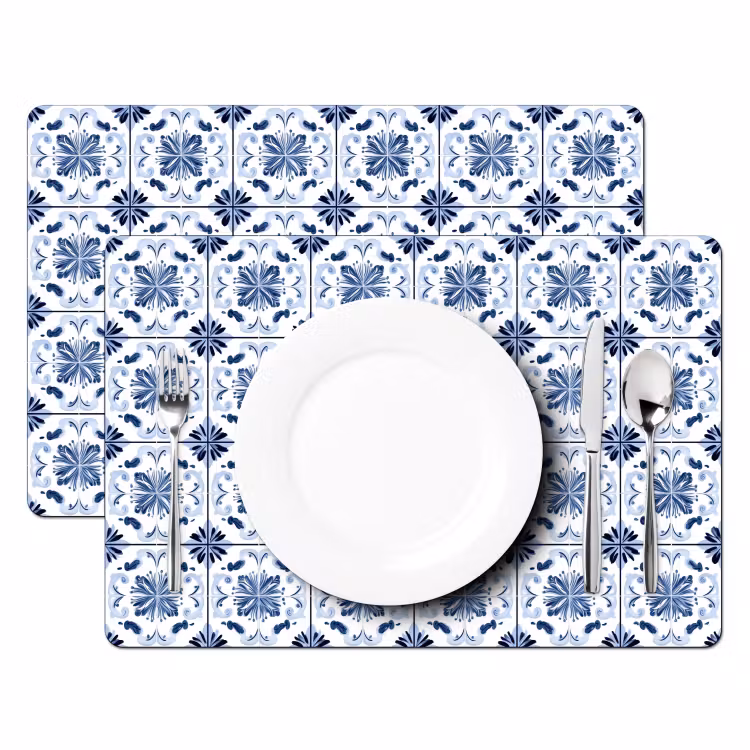 Set de table – 6 pièces - Motif - Carrelage - Bleu — 2