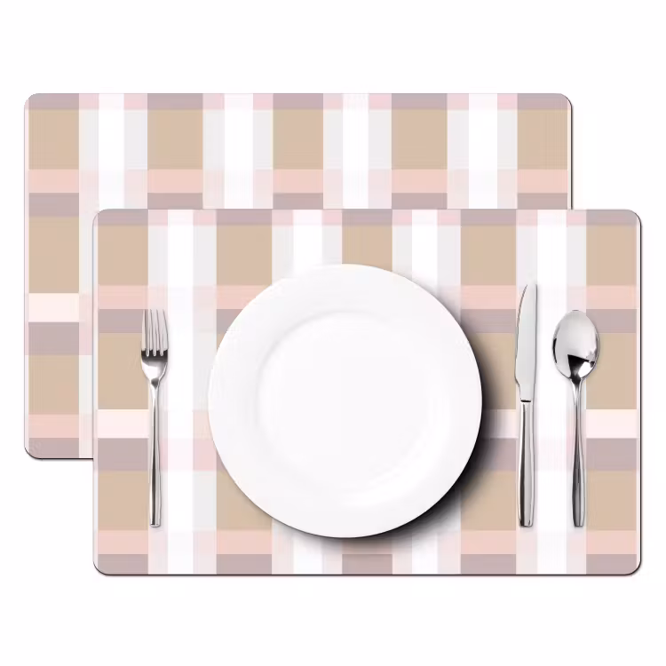 Set de table – 6 pièces - Motif en damier - Tons de terre - Minimaliste — 2