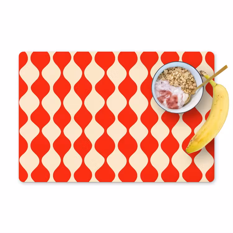 Set de table – 6 pièces - Motif ondulé - Rétro - Rouge - Beige — 1