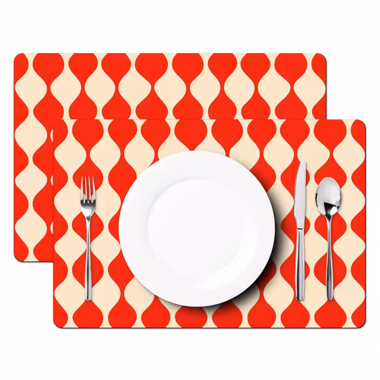 Set de table – 6 pièces - Motif ondulé - Rétro - Rouge - Beige — 2