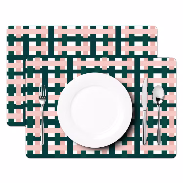 Set de table – 6 pièces - Motif tressé - Vert - Rose - Graphique — 2
