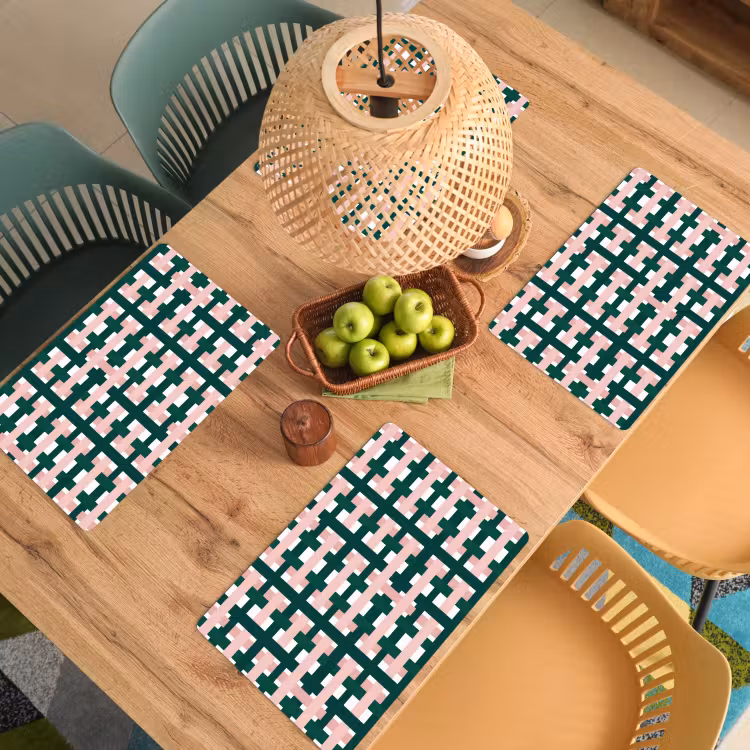 Set de table – 6 pièces - Motif tressé - Vert - Rose - Graphique — 3