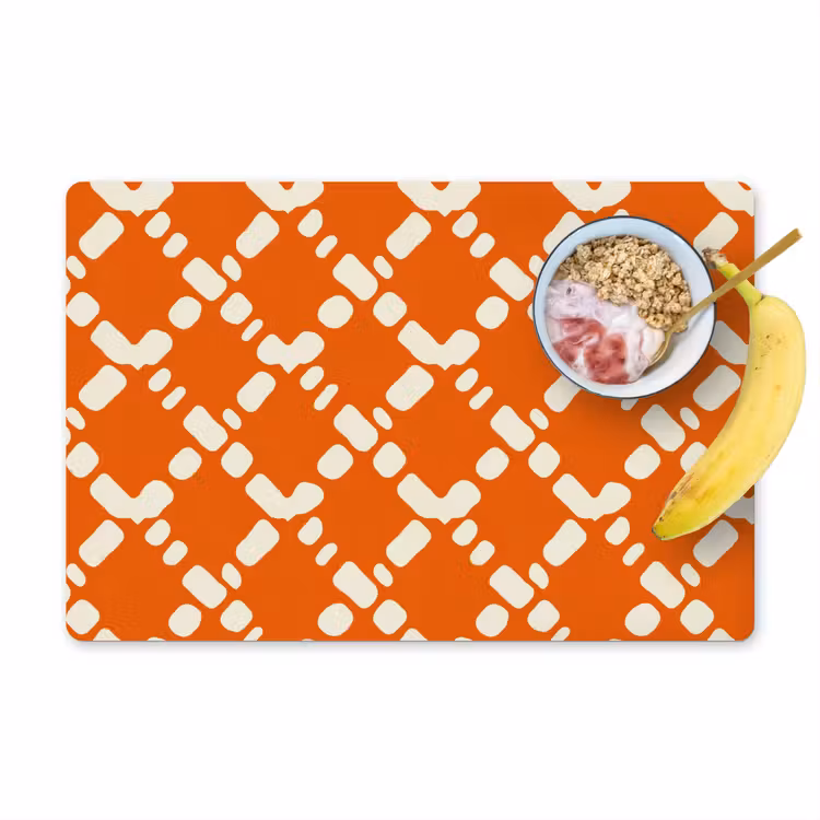 Set de table – 6 pièces - Orange - Motif à carreaux - Blanc — 1