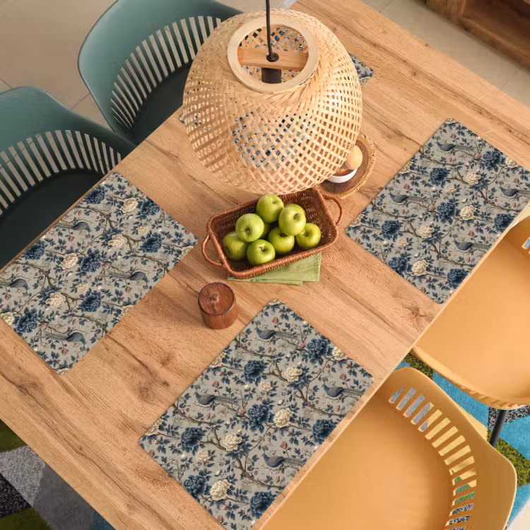 Set de table – 6 pièces - Paon - Fleurs - Bleu — 3