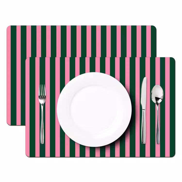 Set de table – 6 pièces - Rayures verticales - Vert - Rose — 2