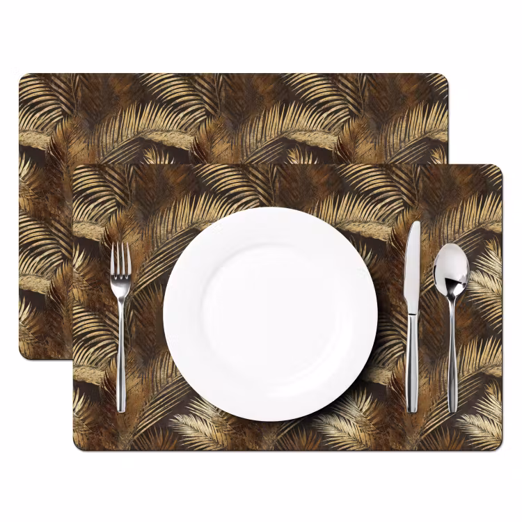Set de table – 6 pièces - Tropical - Feuilles - Or — 2