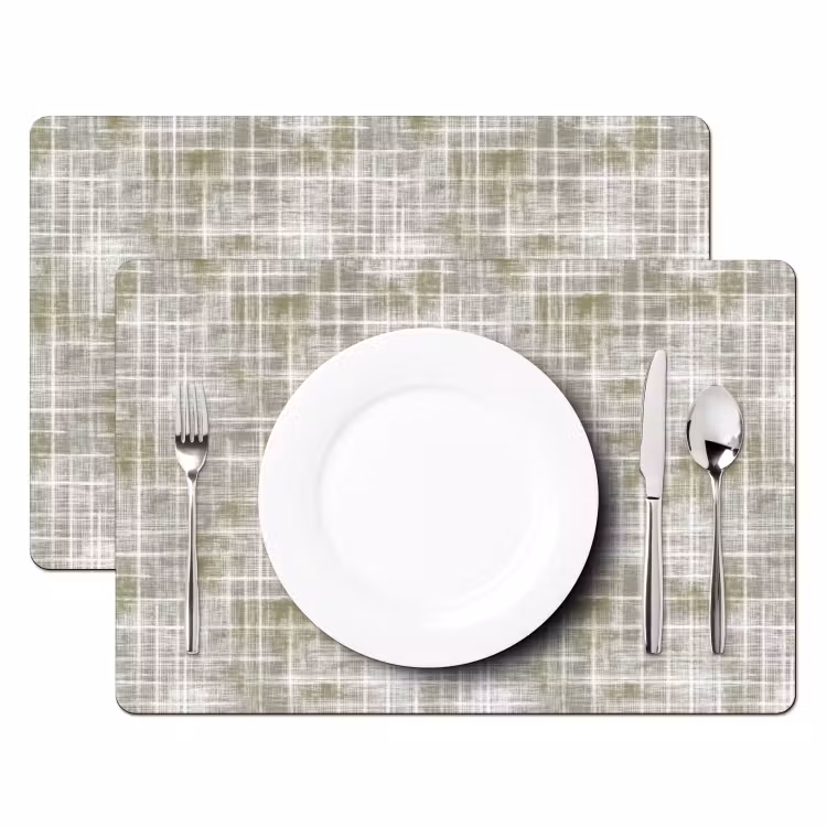 Set de table – 6 pièces - Lin - Motif - Vert — 2