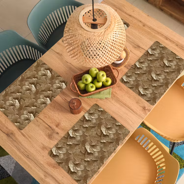 Set de table – 6 pièces - Organic - Motif - Feuilles - Or — 3