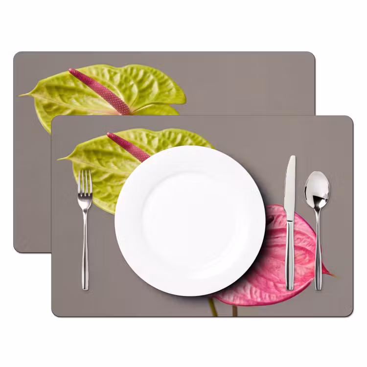 Set de table – 6 pièces - Plantes - Anthurium - Vert - Rose — 2