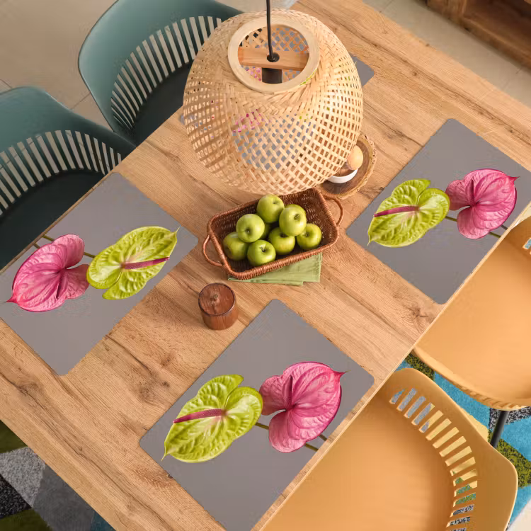 Set de table – 6 pièces - Plantes - Anthurium - Vert - Rose — 3