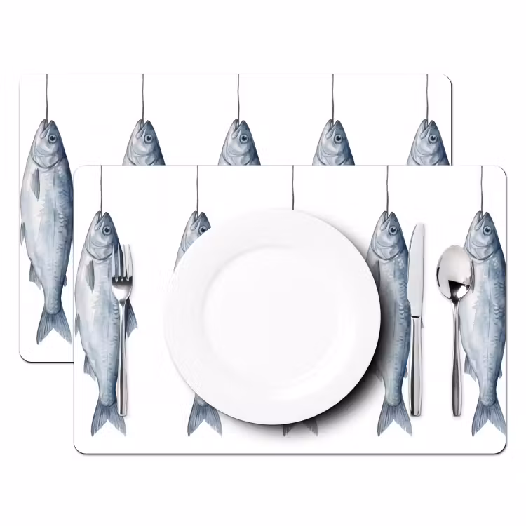 Set de table – 6 pièces - Poisson - Illustration - Bleu de Delft — 2
