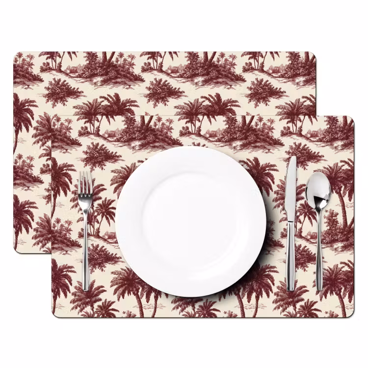 Set de table – 6 pièces - Tropical - Géométrique - Bourgogne — 2