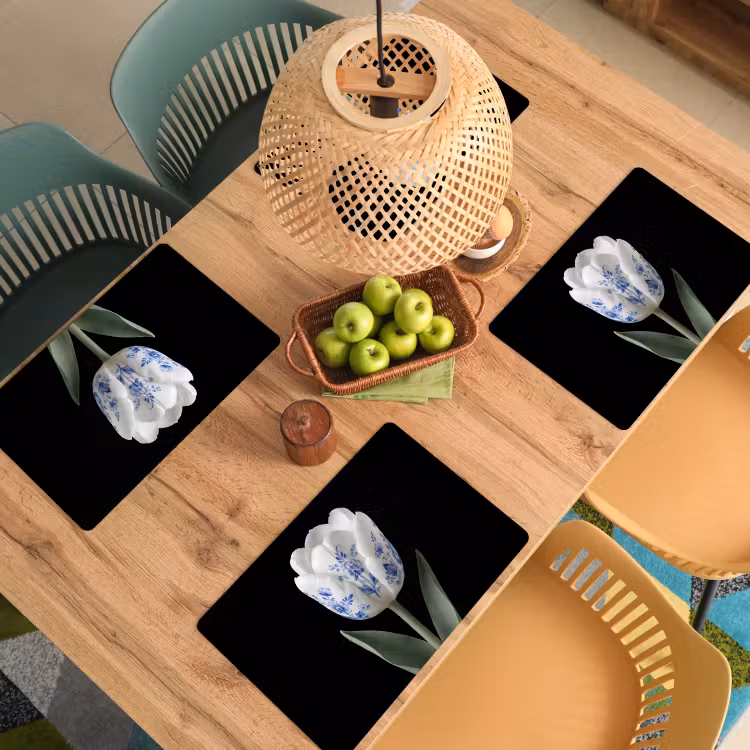 Set de table – 6 pièces - Tulipe - Motif - Bleu — 3