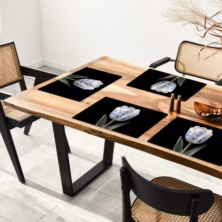 Set de table – 6 pièces - Tulipe - Motif - Bleu — 4