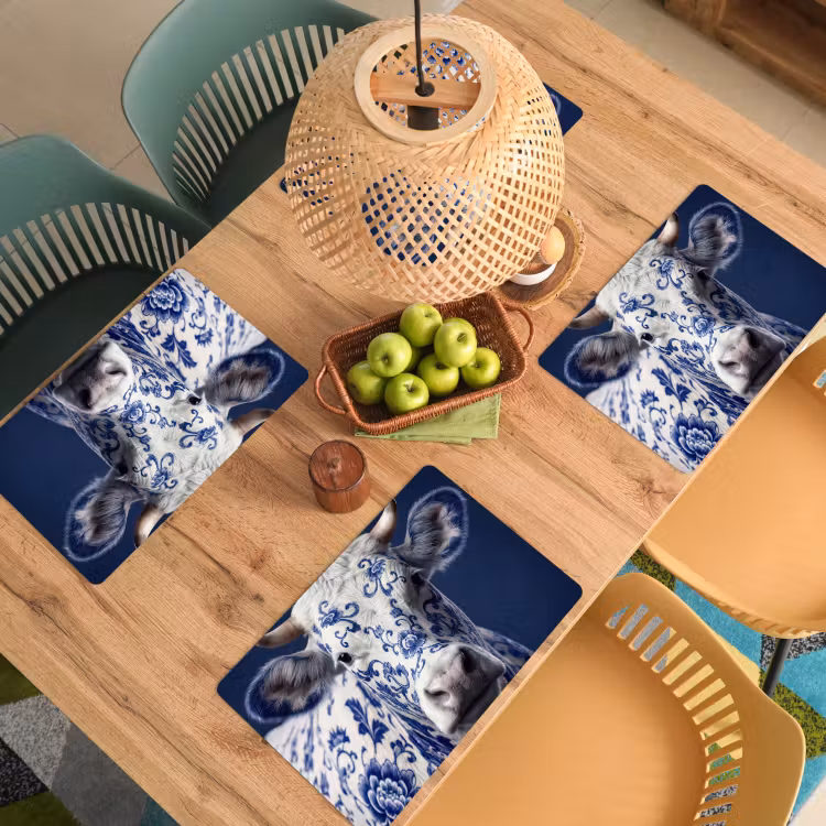 Set de table – 6 pièces - Vache - Delfts - Bleu - Artistique — 3