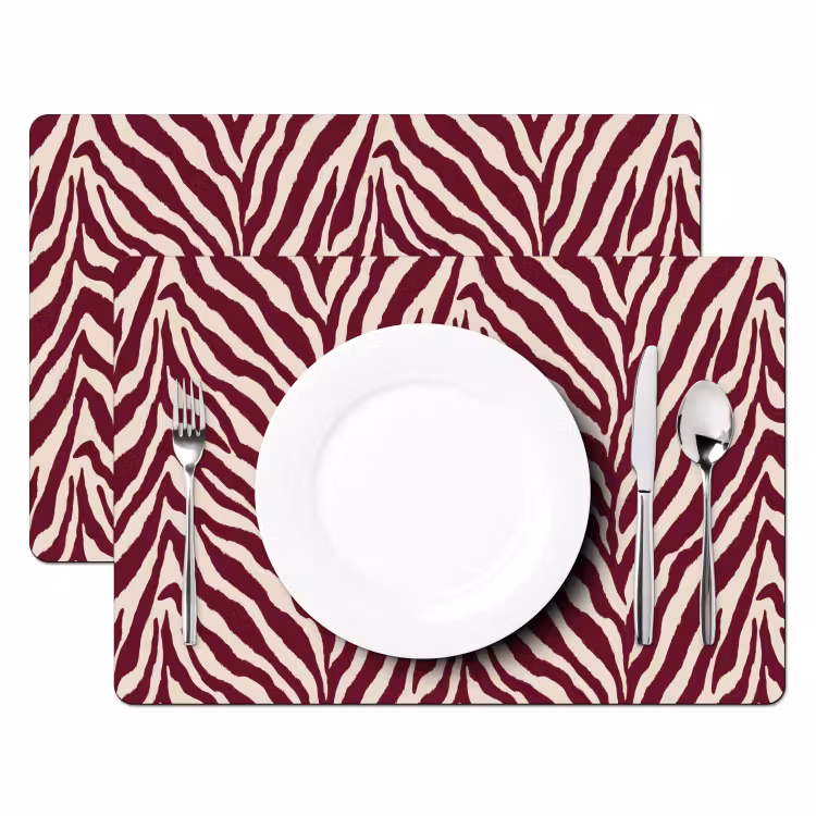 Set de table – 6 pièces - Zebra - Motif - Bordeaux - Rouge — 2