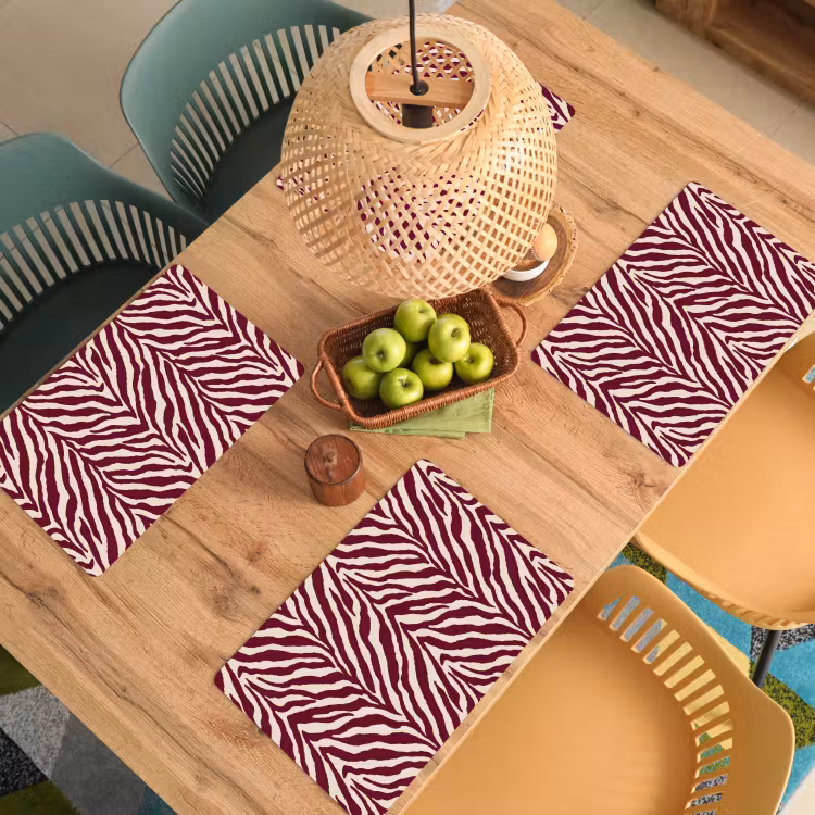 Set de table – 6 pièces - Zebra - Motif - Bordeaux - Rouge — 3