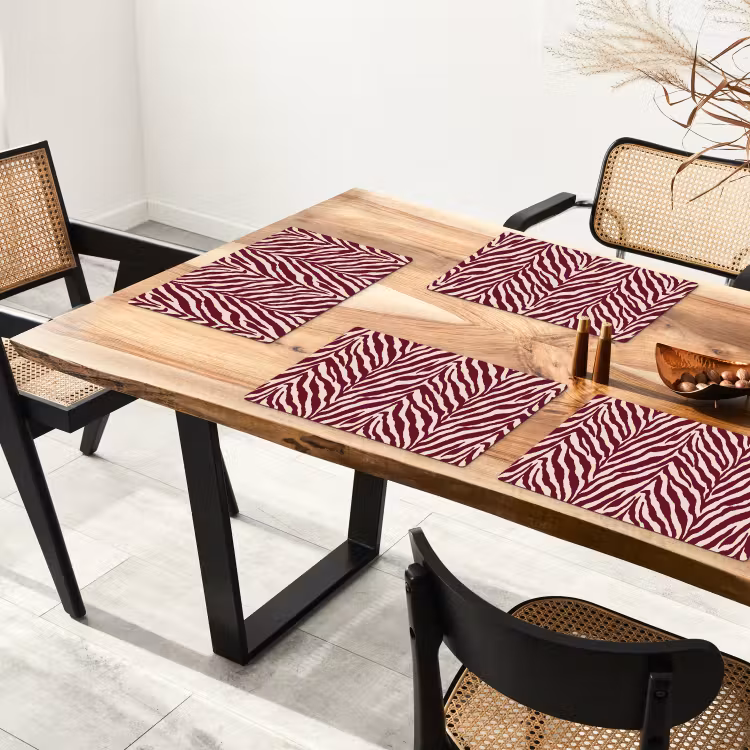 Set de table – 6 pièces - Zebra - Motif - Bordeaux - Rouge — 4