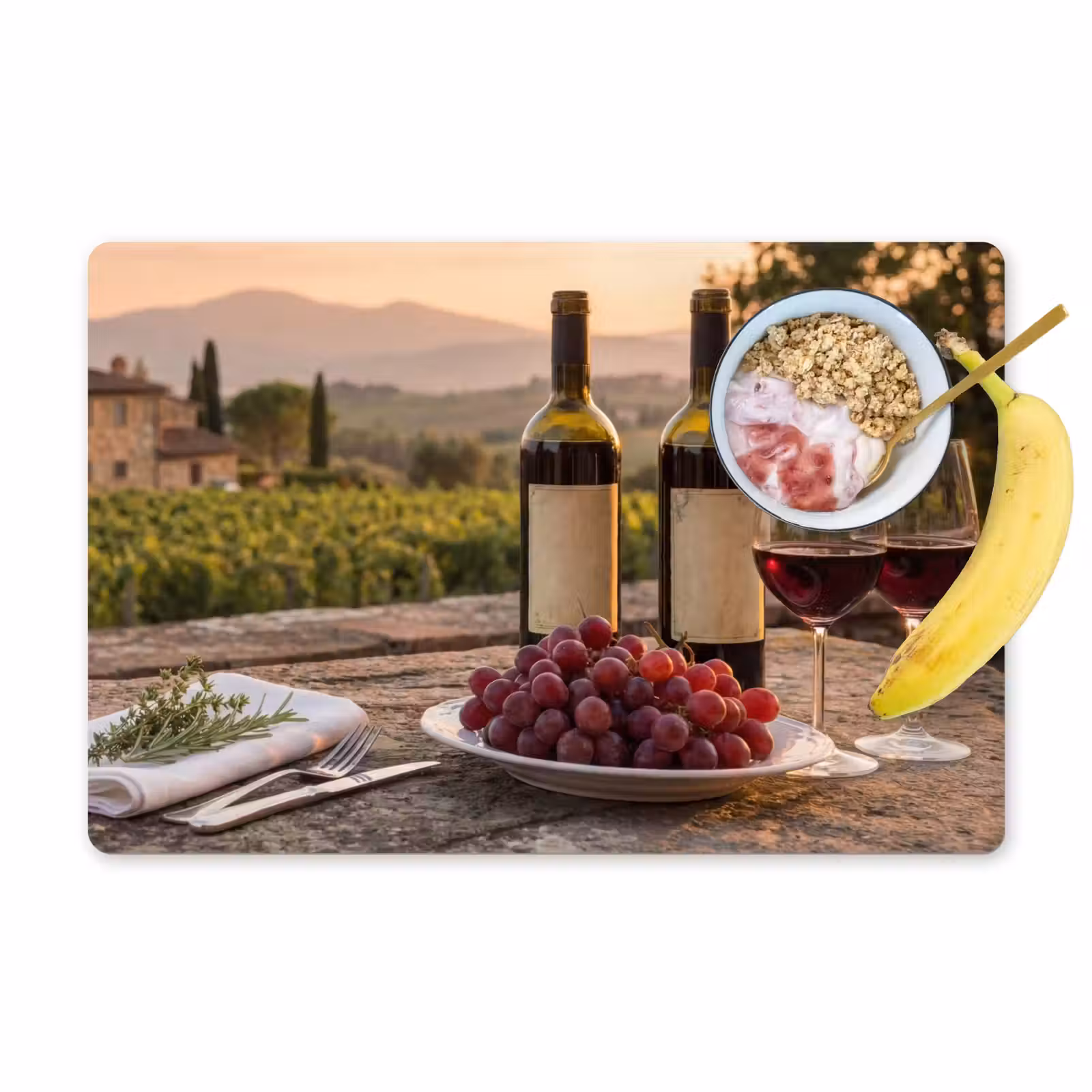 Set de table – 6 pièces - Vin - Verres - Raisins - Vignoble — 1