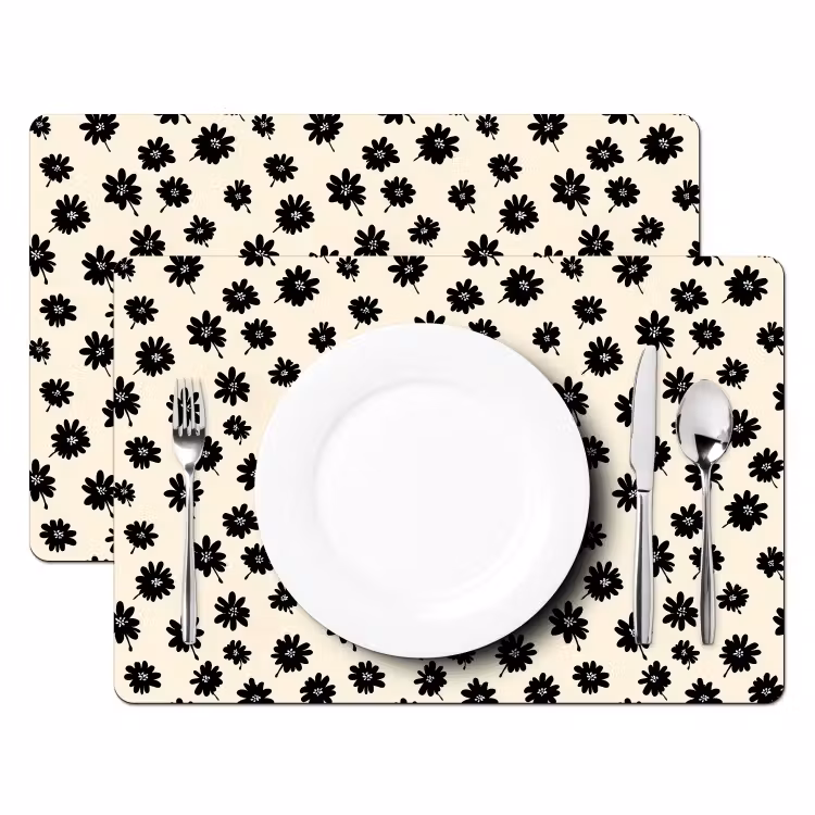 Set de table – 6 pièces - Marguerites - Graphique - Noir - Beige — 2