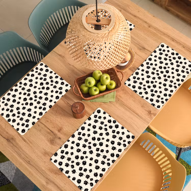 Set de table – 6 pièces - Marguerites - Graphique - Noir - Beige — 3