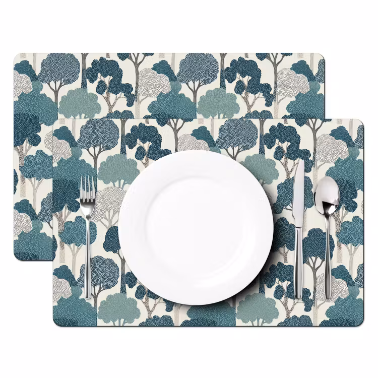 Set de table – 6 pièces - Moderne - Arbres - Forêt - Motif - Bleu — 2