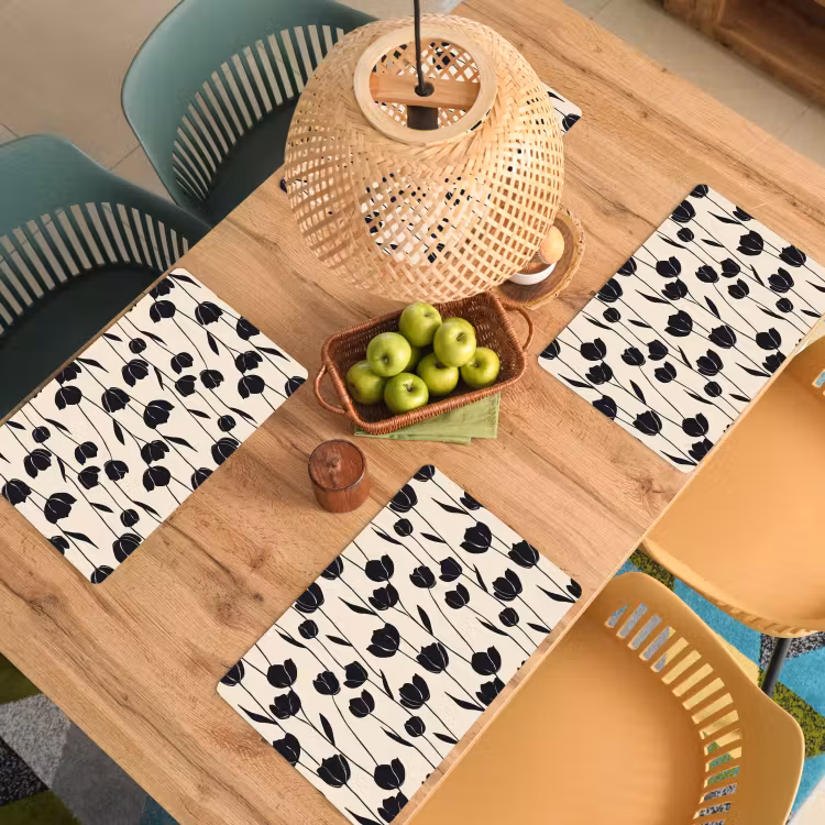 Set de table – 6 pièces - Tulipes - Motif - Noir — 3